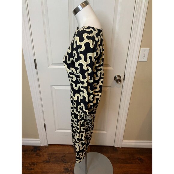 J.McLaughlin Black Tan Wavy 3/4 Sleeve Shift Dress, Size M - Picture 3 of 5